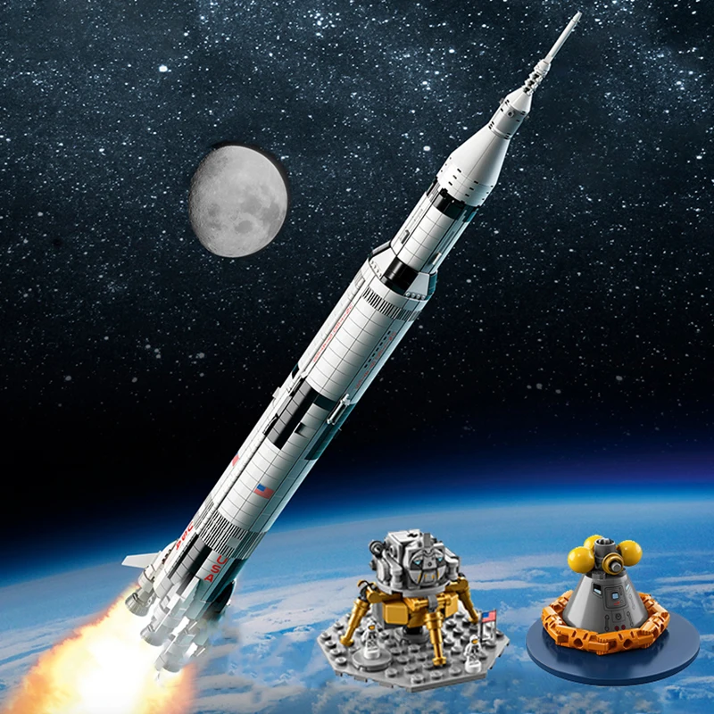 

king 80013 With LED Apollo Saturn V Building blocks bricks Compatible legoingLYs 21309 Assembly Kids Christmas Toys Gifts