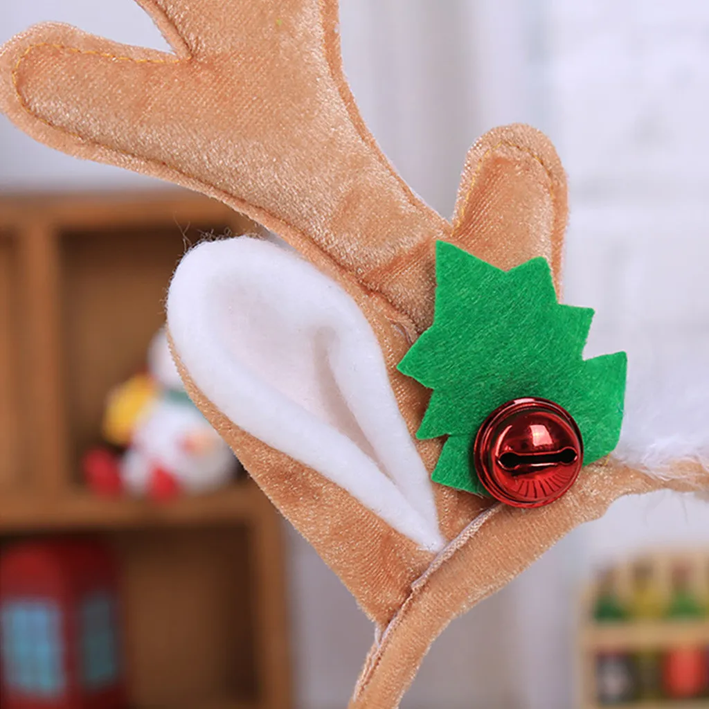 Детская Рождественская повязка на голову, реквизит для фотосессии, Рождественские рога, праздничные вечерние аксессуары для волос, веселая двойная повязка на голову с застежкой