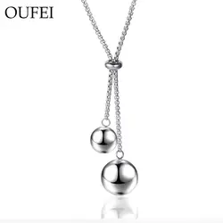 OUFEI, длинное ожерелье из нержавеющей стали с подвеской, женское серебряное богемное ожерелье с шариком, женские модные аксессуары