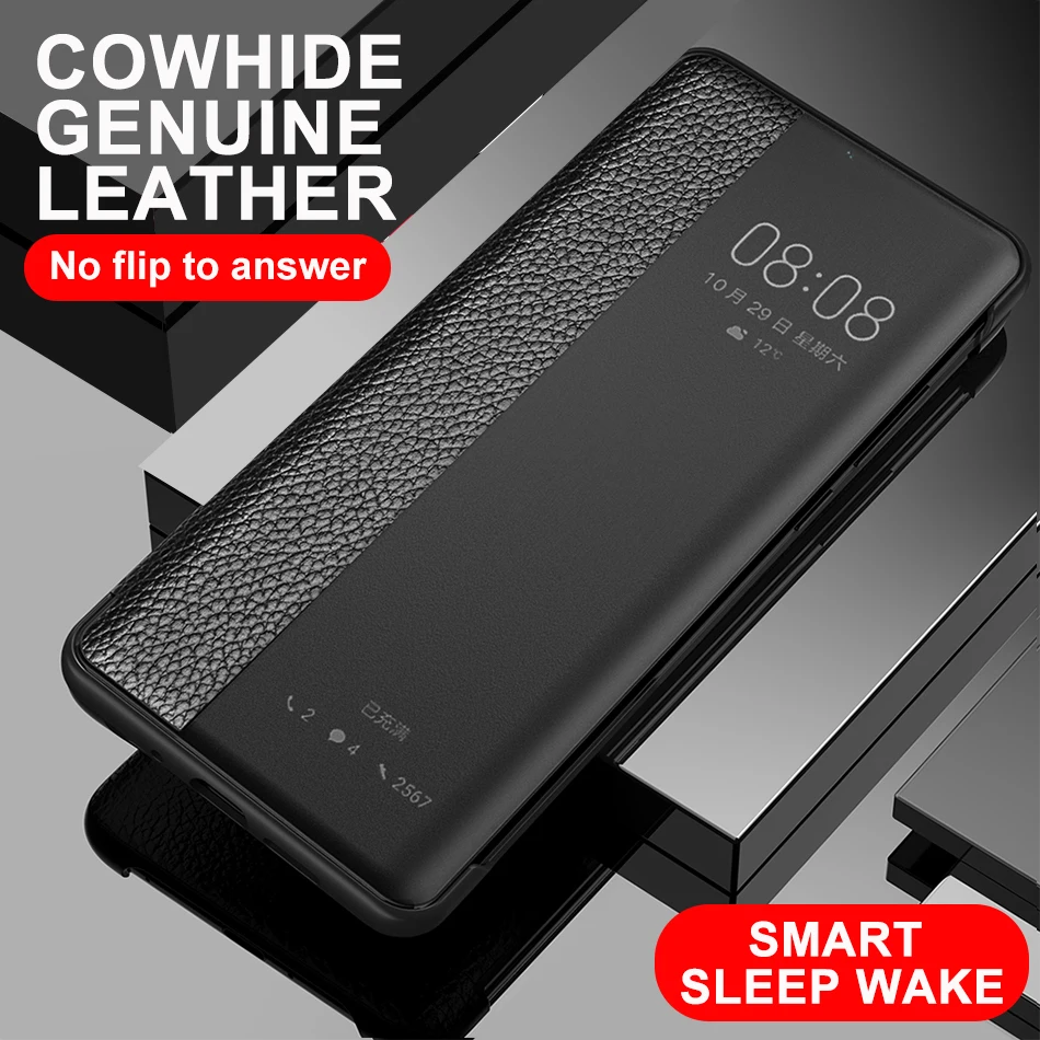 

Original Mirror Smart Touch View Genuine Leather Flip Protect Cover For Huawei P40 Pro Window Shockproof Case For P 40 Pro