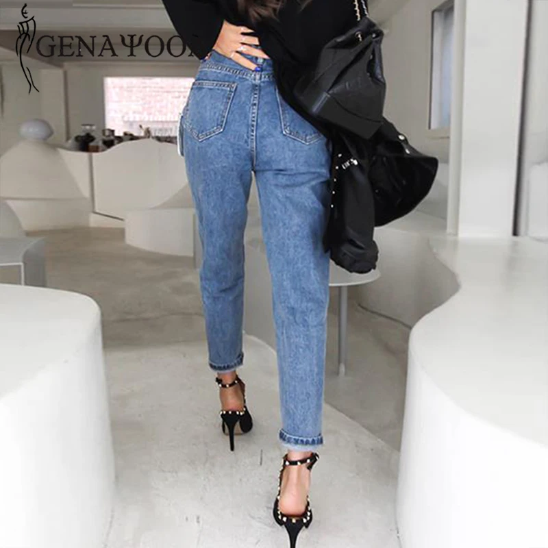Genayooa High Waist Cotton Korean Blue Mom Jeans Women Pants Autumn Winter Letter Pocket Denim Boyfriend Jeans For Women Female Genayooa High Waist Cotton Korean Blue Mom Jeans Women Pants Autumn Winter Letter Pocket Denim Boyfriend Jeans For Women Female