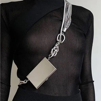 

Multifunctional Multi-Layer Metal Chain Card Holders Women Mini Minimalist Diamond Shoulder Crossbody Bags Purses Sac Main Femme