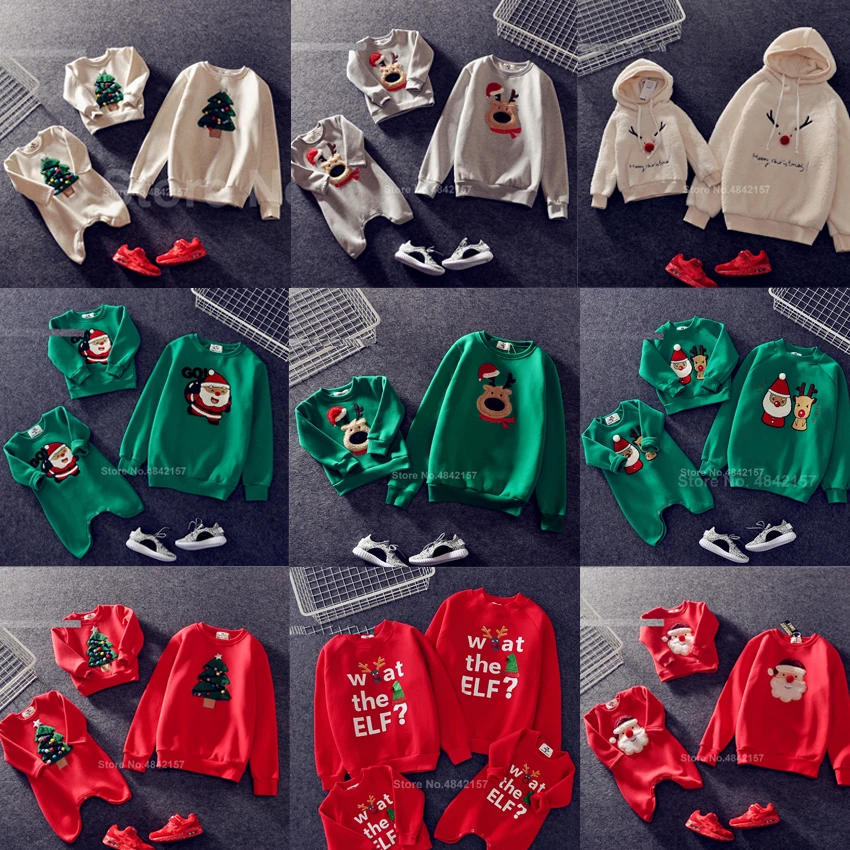 

19 Color Family Look Clothes Tree Deer Matching Outfits Christmas Sweater Shirt Father Mother Daughter Mom Me Kid Clothing