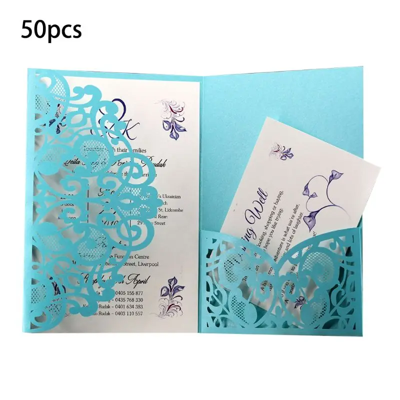  50pcs Wedding Invitation Cards Laser Cut Party Invitations with jute string for Wedding Baby Shower - 4.00036E+12