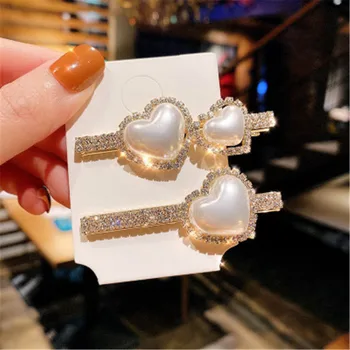 

Japanese Love Heart Pearl Full Diamond Hairpin Female Korean Sweet Back Head Hairpin Side Clip Headdress Non Slip Hair Clip