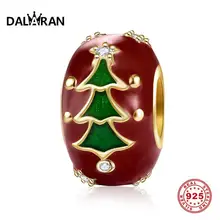 DALARAN, Рождественская елка, 925 пробы, серебряный шарм, круглая красная эмалированная бусина, подходит для оригинального браслета Pandora для женщин, рождественский подарок
