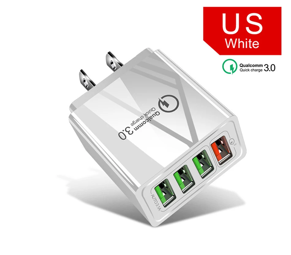 4 порта USB зарядное устройство Быстрая зарядка 3,0 быстрое зарядное устройство QC3.0 QC Универсальный адаптер настенное зарядное устройство для мобильного телефона iPhone samsung Xiaomi - Тип штекера: US-White