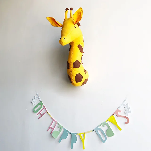 Funny Kids Room Decoration 3D Animal Heads Wall Hanging Artwork Decor For Baby Girs Nursery Room Decoration Cartoon Soft Install 2