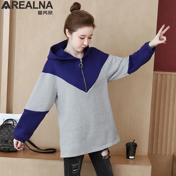 

women fleece hoodie sweatshirts winter japanese fashion 2020 Patchwork oversized ladies pullovers warm hooded zipper jacket