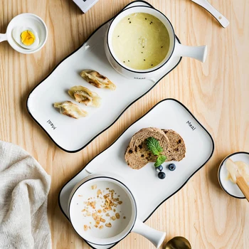 

Modern Letter ceramic dishes one person food set dishes home bread breakfast plate tray with handles handle oatmeal bowl