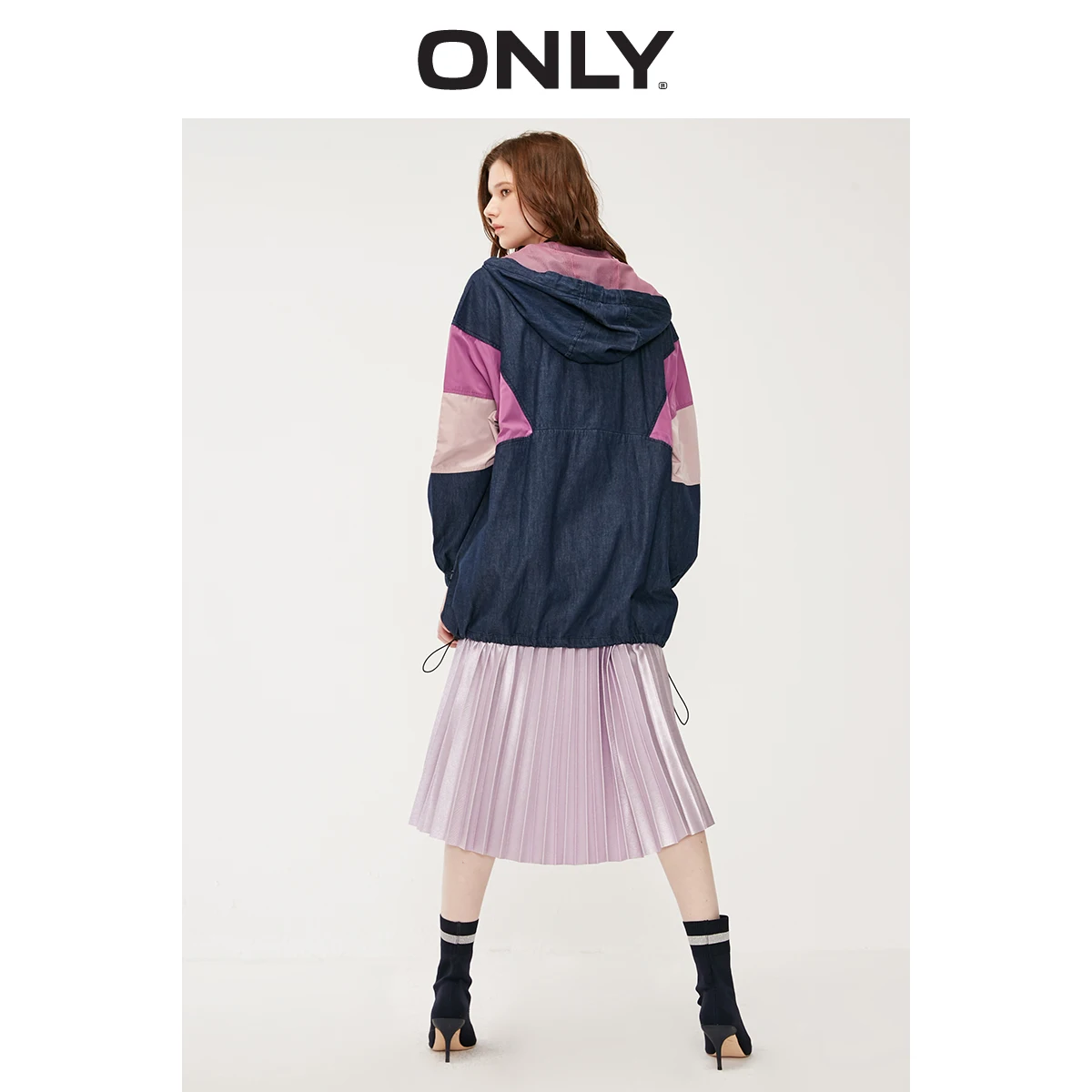 low cost ONLY Autumn Winter Women's Loose Fit Contrasting Splice Hooded Denim Jacket 119154511