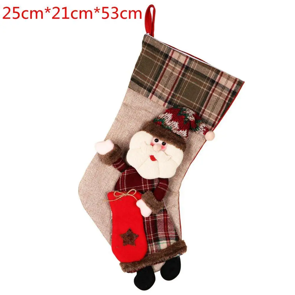 1pcs Santa Claus Теплые большие рождественские чулки; носки Санта-Клауса; клетчатые мешковины; Рождественский Декор; новогодний мешок для конфет; подарочные носки; чулки с орнаментом - Цвет: 1pcs Santa Claus