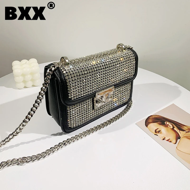 [BXX] Woman New Brand Luxury Rhinestone Phone Bag PU Leather All-match Crossbody Shoulder Fashion Tide Summer GF0712 | Багаж и сумки