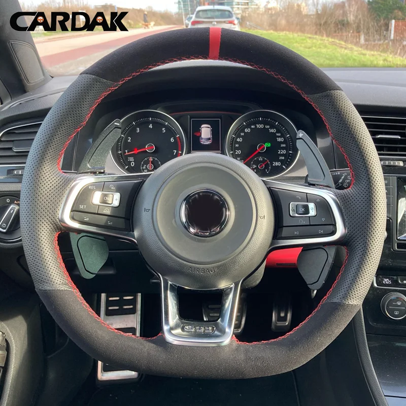 Черная кожа замша под заказ Чехол рулевого колеса автомобиля для Volkswagen Golf 7 MK7 GTI R