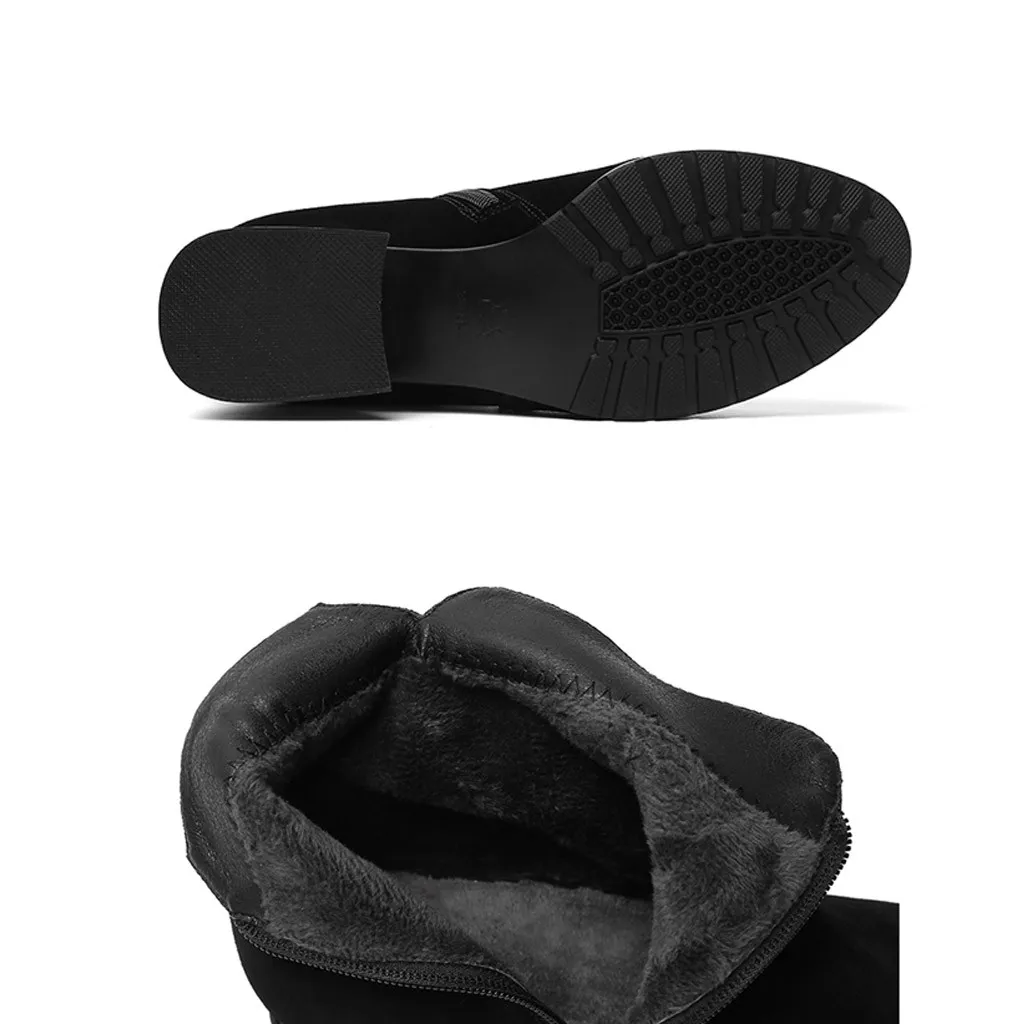 LZJ/женские ботинки; Модные женские ботильоны на молнии; студенческие повседневные тонкие ботинки больших размеров; теплая зимняя обувь на меху; Размеры 35-43