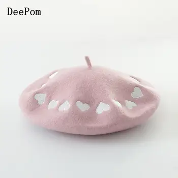 

DeePom Embroidered Love Heart Wool Beret Autumn Winter Hats For Women Beanie Painter Cap Female Gorras Vintage Bonnet Cute Lady