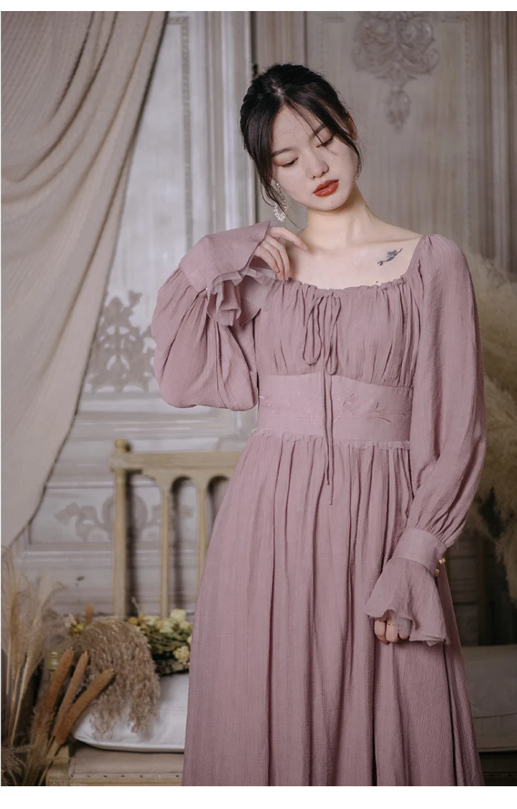 Линетт's chinoisery весна осень дизайн для женщин Элегантный Винтаж Вышивка Серый Фиолетовый Длинные платья