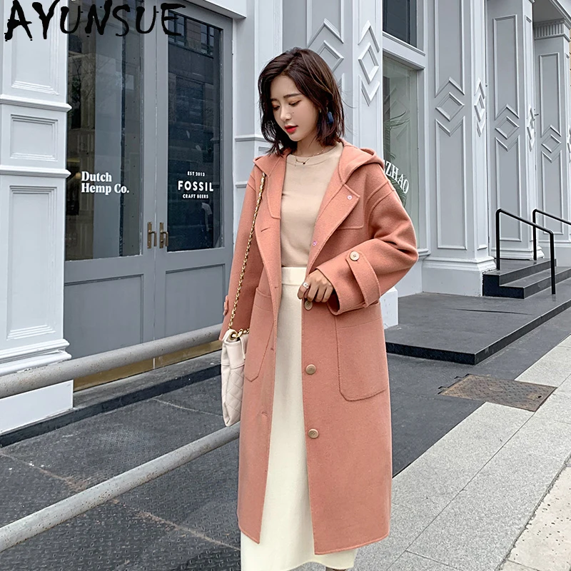 

AYUNSUE 100% Wool Coat Female Jacket Autumn Winter Jacket Women Double Side Woolen Coats and Jackets Women Korean Outwear MY4092