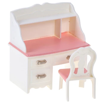 

1set 1:12 Dollhouse Miniature Dressing Table Model Desk Chair Furniture for Bedroom Dolls Make-up Toys