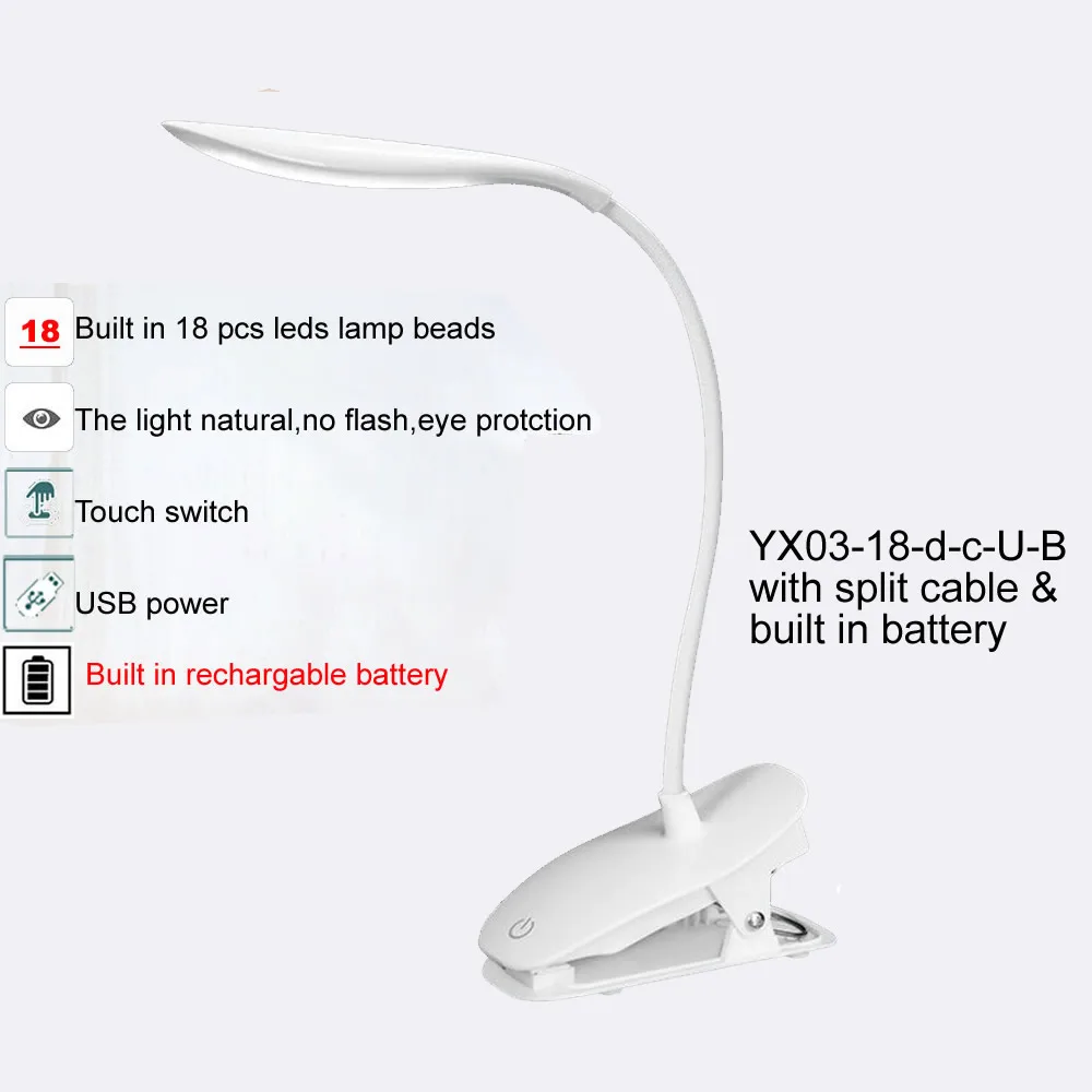 YX03-18-D-c-u-b Портативный светодиодный Настольный светильник USB Складная Настольная лампа с зажимом для чтения книг ночной Светильник Светодиодный настольный светильник для защиты глаз DC5V - Цвет корпуса: YX03-18-D-c-u-b