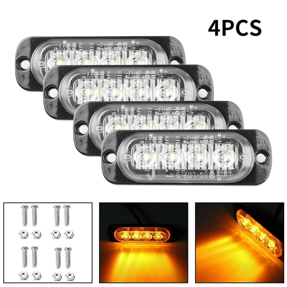 4X4LED Car Strobe Warning Light Grill Flashing Breakdown Emergency Light  Car Truck Trailer Beacon Lamp Led Side Light for Car