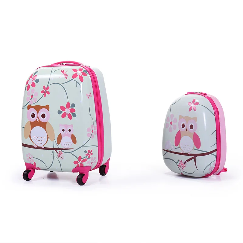 12/16 Inch Cartoon Kids Carry On Rolling Luggage Set Unisex Animal Pattern Rolling Trolley Suitcase Travel Suitcase Bag T0845
