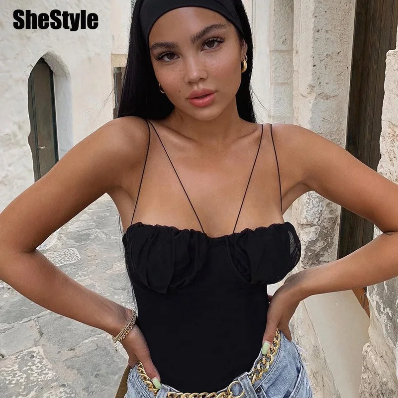 Shestyle Black Sexy Backless Stretchy Bodysuits Women Sleeveless Bra Spaghetti Strap Bodycon Summer Autumn Body 2019 Fashion Shestyle Black Sexy Backless Stretchy Bodysuits Women Sleeveless Bra Spaghetti Strap Bodycon Summer Autumn Body 2019 Fashion