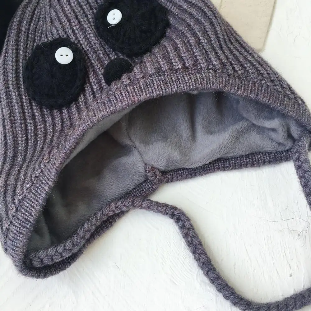 Детская шапка Skullie Beanies для мальчиков и девочек, зимняя однотонная шапка с рисунком панды и помпонами, теплые эластичные модные аксессуары