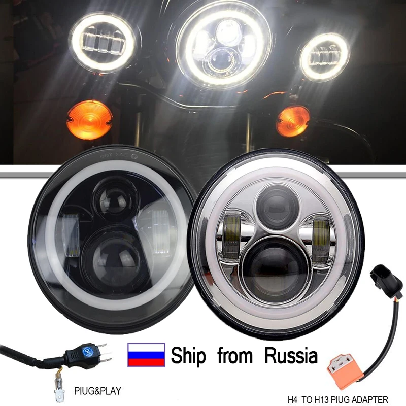 

7 Inch LED Headlight Round with Angel eye DRL Turn Signal Black or Chrome Shell for Motorcycle Harley Davidson Yamaha Honda