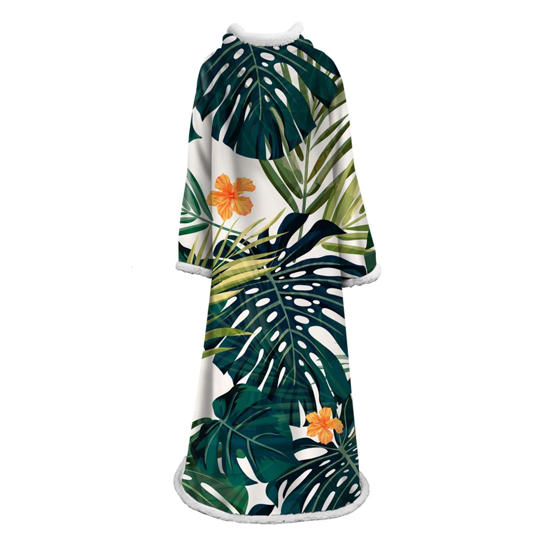 Одеяло в форме листка с рукавами 3D напечатано для взрослых микрофибра шерпа флисовый диван одеяло Открытый плюш Коралл Прямая - Цвет: color1