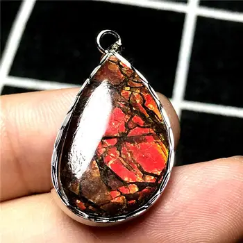 

Natural Red Ammonite Ammolite Necklace Pendant For Woman Man 26x17x4mm Water Drop Beads Stone 925 Silver Crystal Jewelry AAAAA