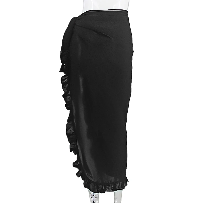 Женщины прикрывают юбки Ruffled Hem Sheer Повседневная пляжная юбка для лета-MX8