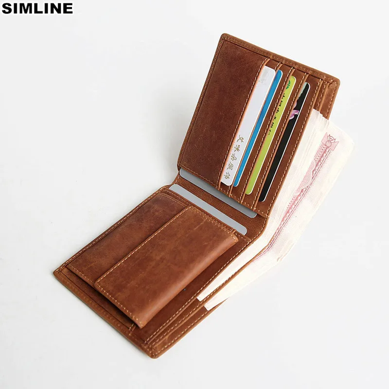 Мужской винтажный кошелек SIMLINE из натуральной кожи короткий бумажник воловьей