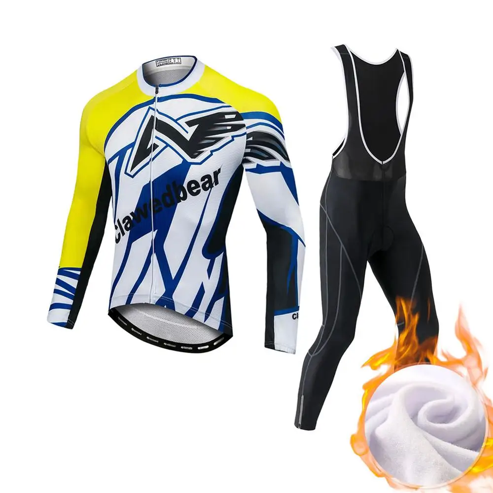 A Fleece Bib Set Pro Team Зимняя Теплая Флисовая велосипедная одежда мужская с длинным рукавом Джерси Открытый езда на велосипеде MTB Одежда комбинезон наборы - Цвет: A Fleece Bib Set