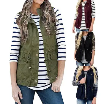

Fashion Women Vest Autumn Solid Color Sleeveless Waistcoat Full Zipper Up Vest with Pockets For Women's Clothings perfect gifts