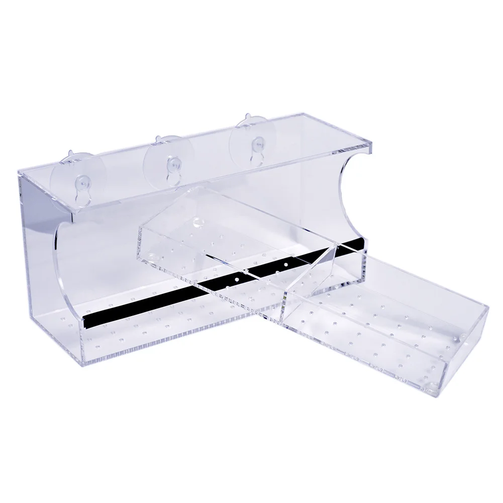 

Acrylic Food Container Automatic Modern Pet Feeding Device Window Bird Feeder Removable Outdoor Transparent Wall Mounted Tray