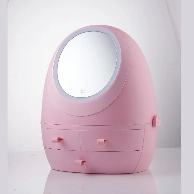 pink LED with light USB Перезаряжаемый органайзер для макияжа, коробка для хранения косметики, портативный контейнер для ювелирных изделий, пыленепроницаемый, дизайнерский, настольный, lockerDropshipping - Цвет: pink LED with light