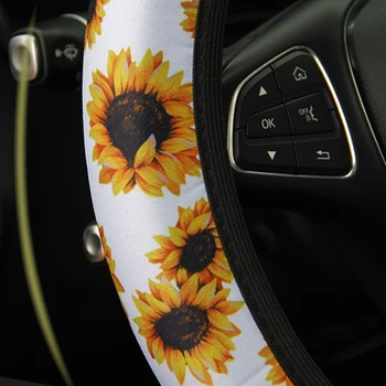 

1pcs Steering Wheel Cover Car Auto Sunflower Round Elastic Fits 37-38cm