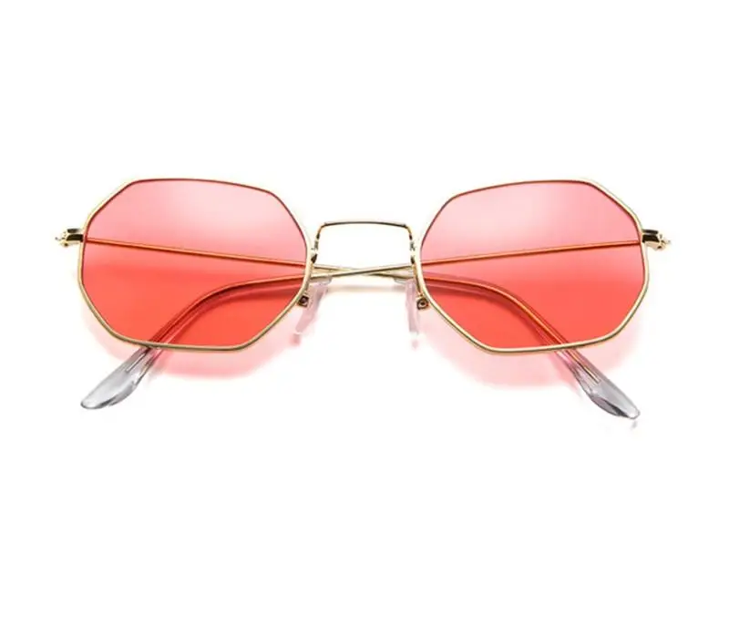 Модные солнцезащитные очки женские розовые оттенки маленькая оправа полигоновые прозрачные линзы Солнцезащитные очки Мужские Винтажные Солнцезащитные очки Шестигранная металлическая оправа