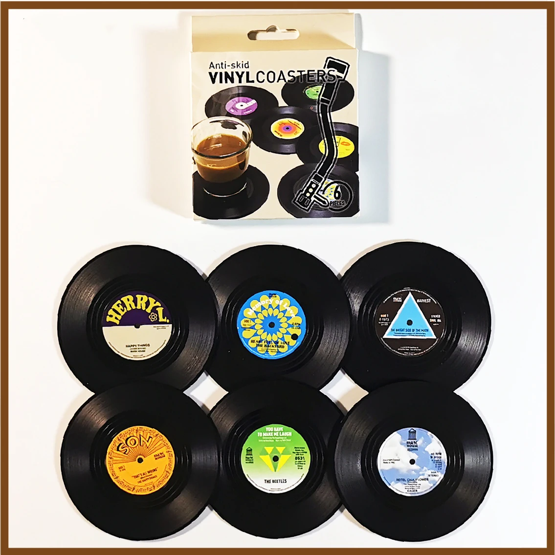 6pcs Anti-slip Retro Cup Mat Vinyl Record Coasters Music Drink Holder Mug Table Placemat Heat-resistant Non Slip ROCKABILLY