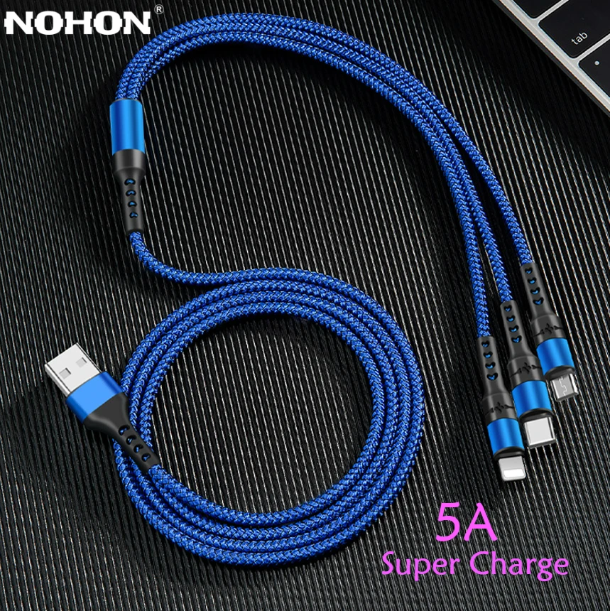 Ofertas Especiales Nohon-Cable USB 5A 3 en 1 para cargador de iPhone, Cable Micro USB tipo C de carga rápida para Xiaomi, 8 pines para Cable Lightning OMZ3XY3X3