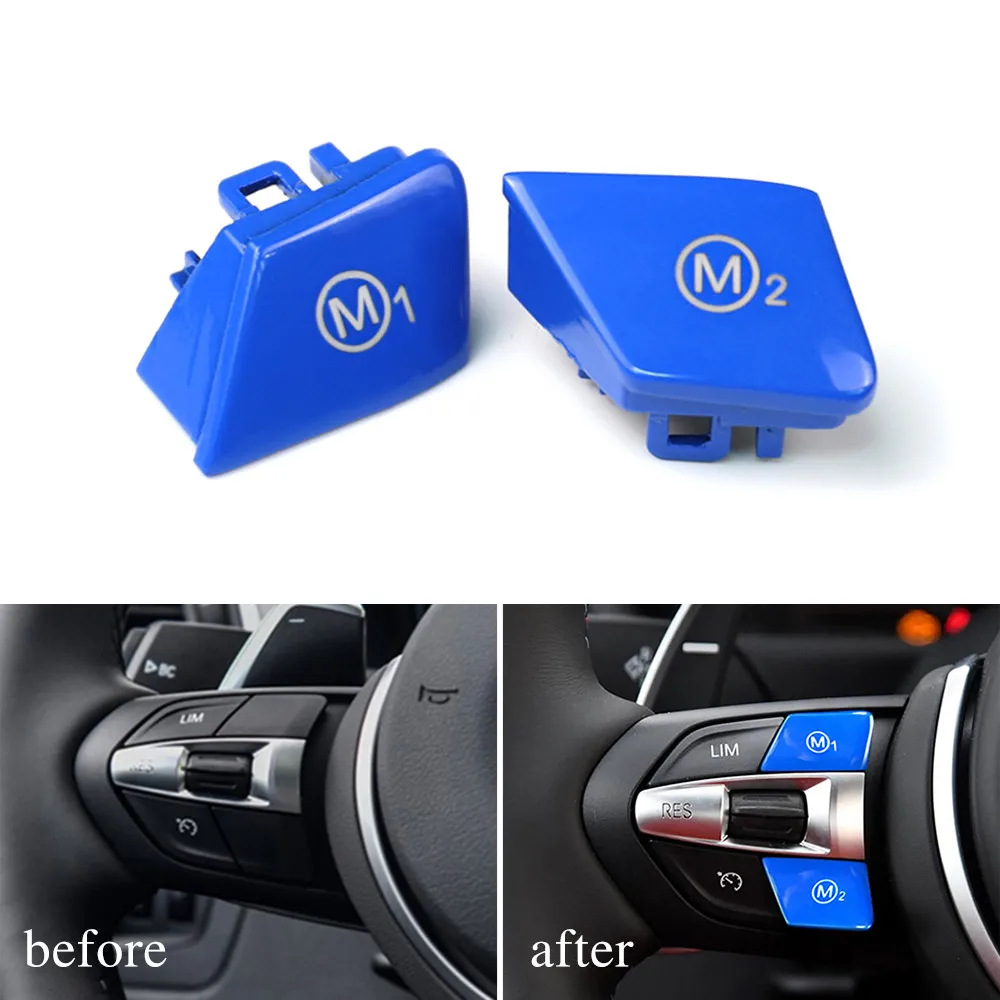 2pcs Car Interior Accessories FOR BMW F30 F82 F32 F10 Steering Wheel M Mode Buttons M1 &amp M2 In Blue | Автомобили и мотоциклы