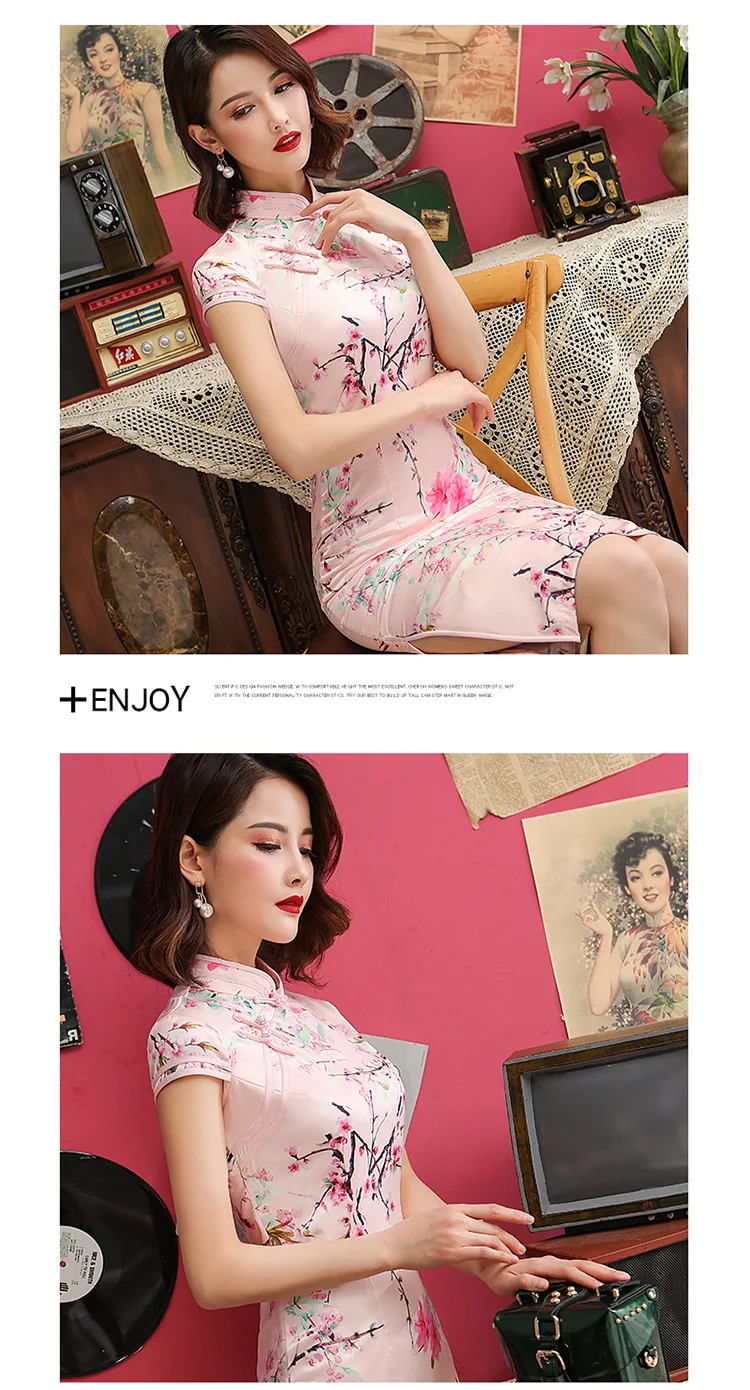 Женское летнее платье Cheongsam, улучшенное,, стиль, Ретро стиль, элегантное, приталенное, средней длины, из натурального шелка, платье cheongsam для девочек, элегантное