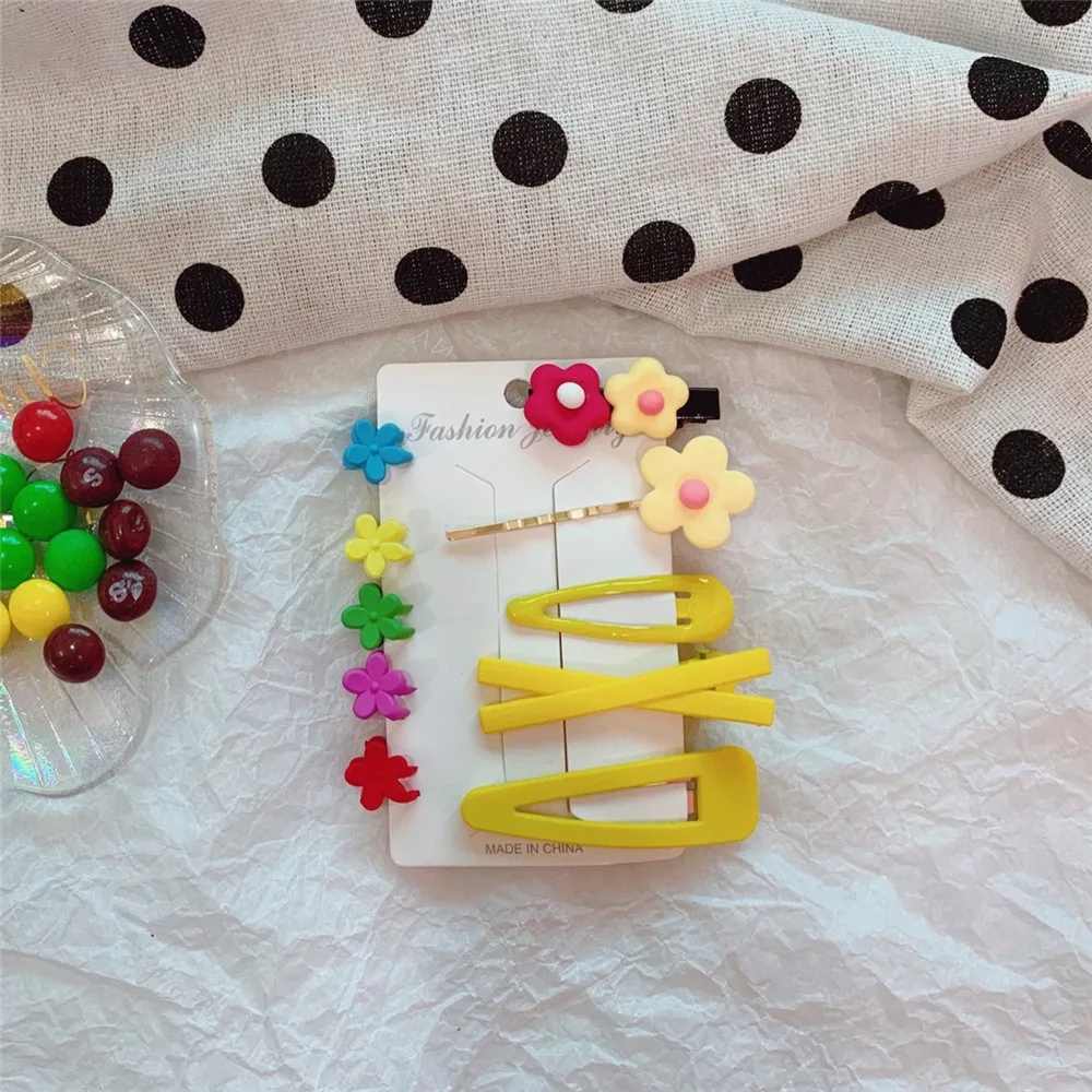 2/5/10 Pcs/Set Cute Cartoon Hair Clips avocado green flower hairpin hair ring set girl Barrettes Headband Kids Hair Accessories - Цвет: 18
