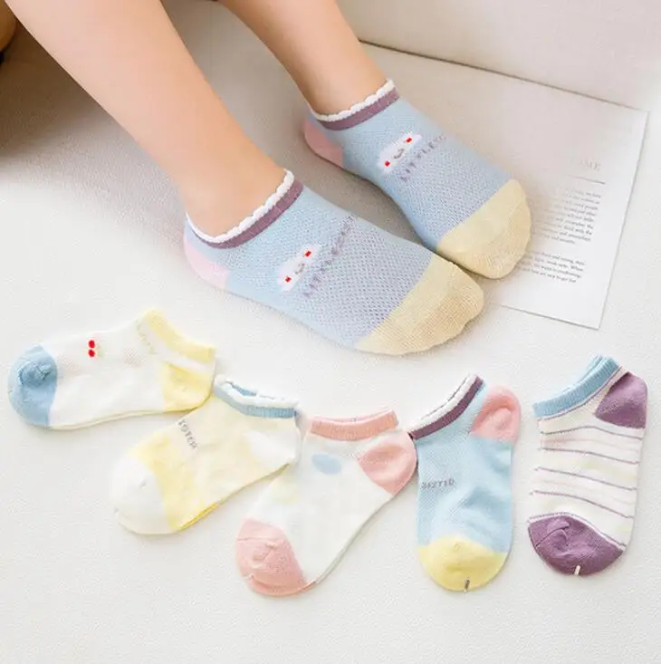 

5 Pairs Spring&Summer Thin Section Mesh Children's Socks Cute Lace Invisible Cotton Socks Breathable Boys Socks Baby Boat Socks