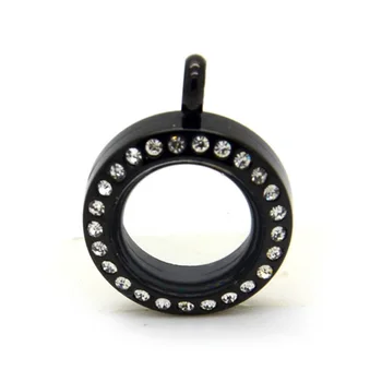 

10PCS 20mm Black with Rhinestone Floating Locket Magnetic Stainless Steel Floating Locket Pendat For DIY Jewelry