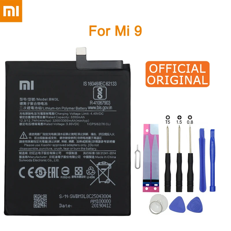 

Xiao Mi Original Phone Battery BM3L 3200mAh for Xiaomi Mi 9 Mi9 High Quality Replacement Batteries Retail Package Free Tools