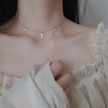 

Silvology 925 Sterling Silver Cross Zircon Heart Pendant Necklace Elegant Chic Choker Necklace for Women Light Luxury Jewelry