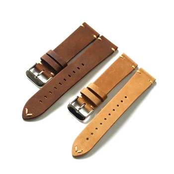 

Handmade Crazy Horse Skin20 /22MM Retro Men's Leather Strap Soft Simple Strap Mechanical watches leather band watch strap 22mm