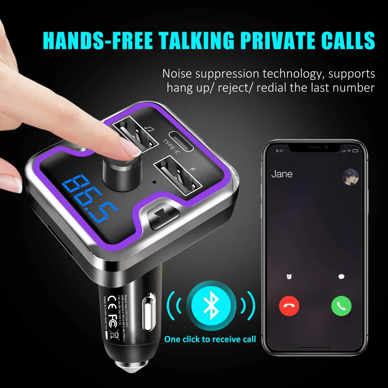 SRUIK Bluetooth/FM передатчик для автомобиля fm модулятор/Bluetooth радио с двумя USB и тип c